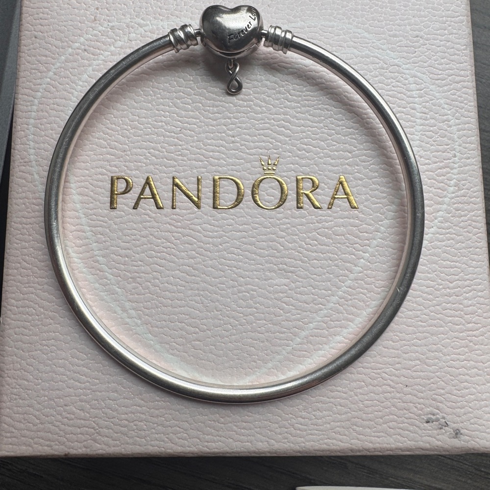 Pandora Silver Heart Charm Bangle Bracelet